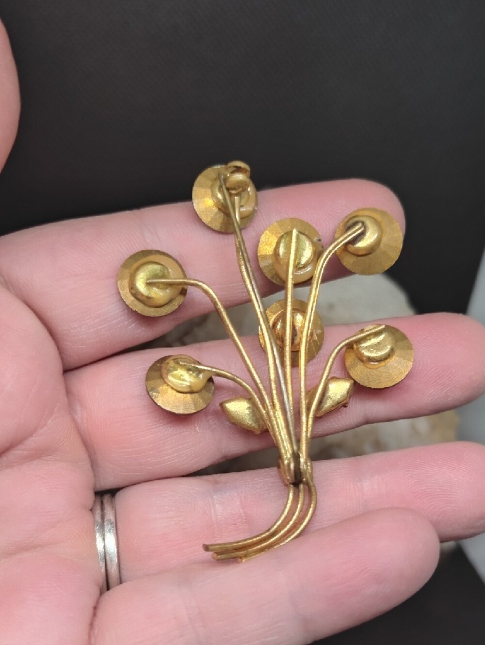 Vintage Watermelon Rivoli Gold Tone Bouquet Brooch - Picture 4 of 6